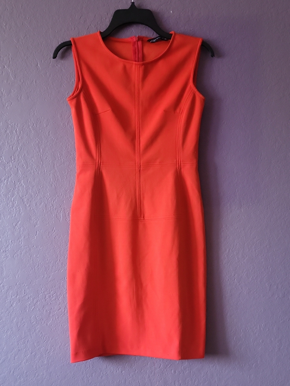 Zara Coral-Red Sleeveless Midi Sheath Dress
